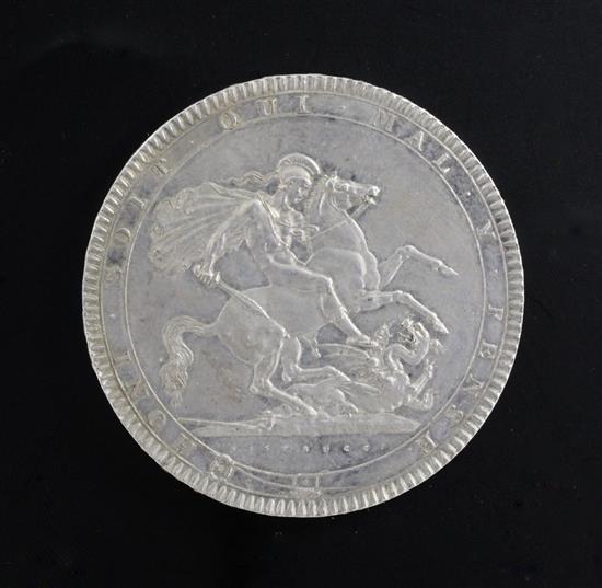 A George III 1818 LIX silver crown, UNC and lustrous with prooflike fields, contact marks